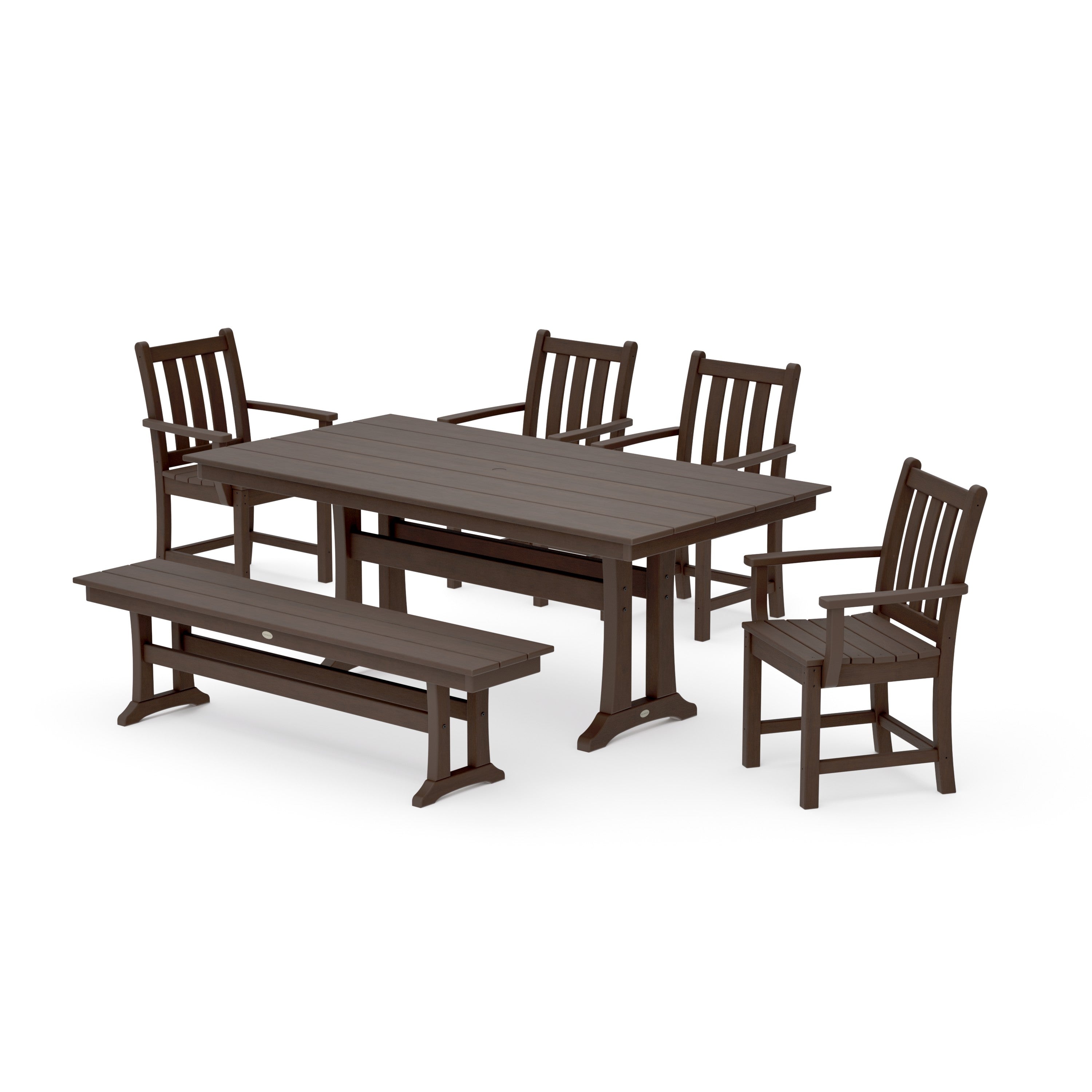 Traditional Garden Arm Chair 6-Piece Farmhouse Dining Set with Trestle Legs and Bench