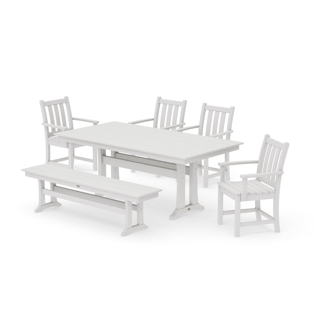 Traditional Garden Arm Chair 6-Piece Farmhouse Dining Set with Trestle Legs and Bench
