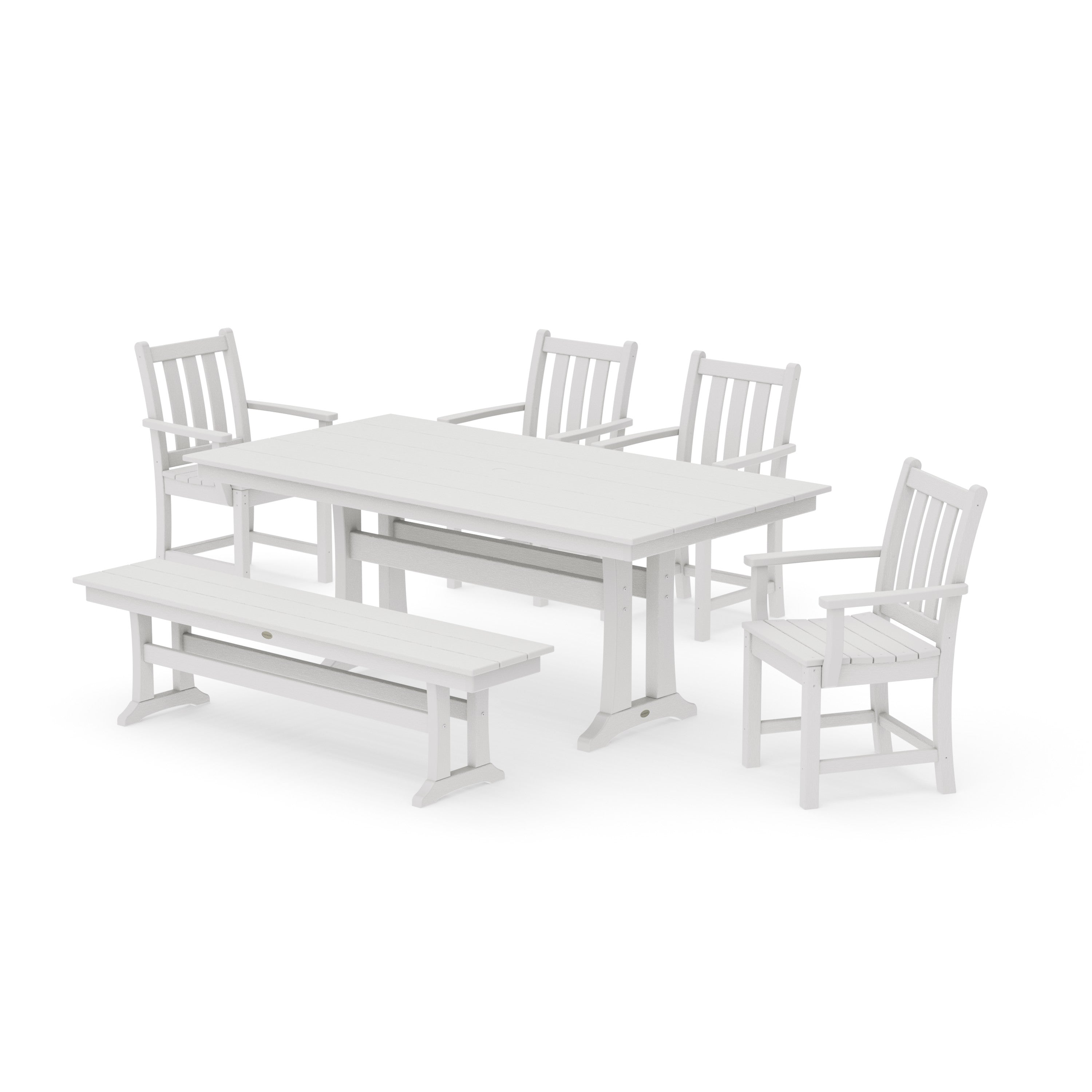 Traditional Garden Arm Chair 6-Piece Farmhouse Dining Set with Trestle Legs and Bench