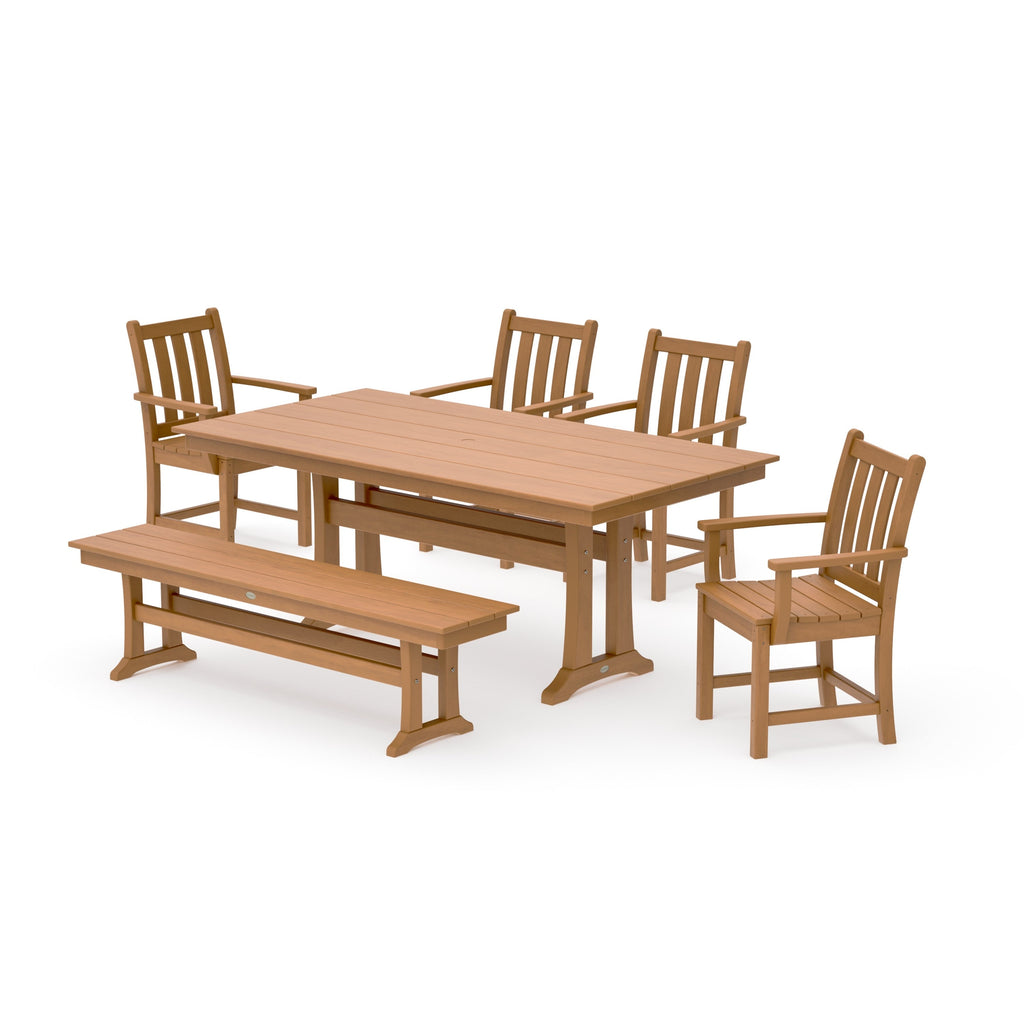 Traditional Garden Arm Chair 6-Piece Farmhouse Dining Set with Trestle Legs and Bench